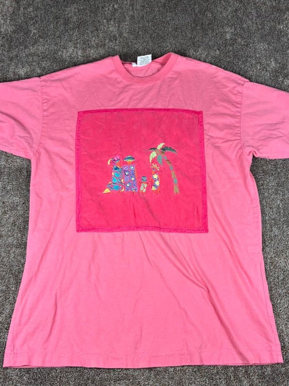 Vintage 1990's Johnny Was Pink Patchwork T-Shirt … - image 1